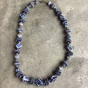 Vintage Elegant Blue and Silver Beaded Necklace